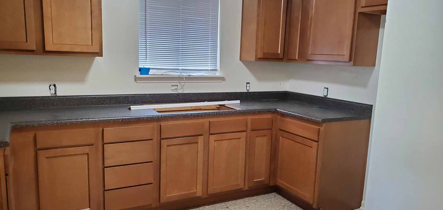 A kitchen sink area.