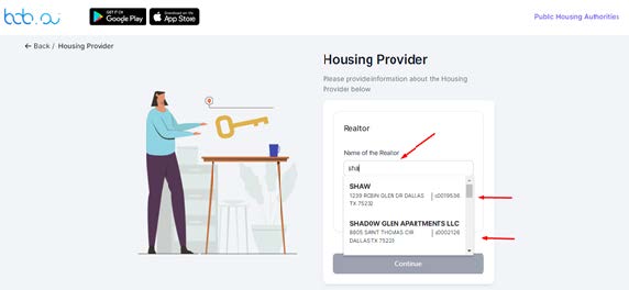 Bob.ai realtor page showing company name dropdown.