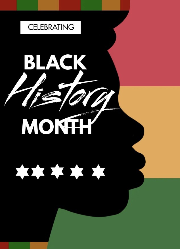 The words Celebrating Black History Month over a silhouette of an individual.