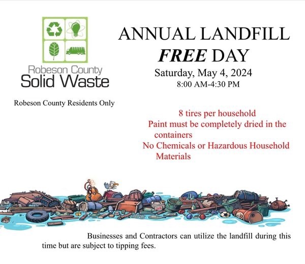 Annual Landfill Free Day flyer, all information as listed below.