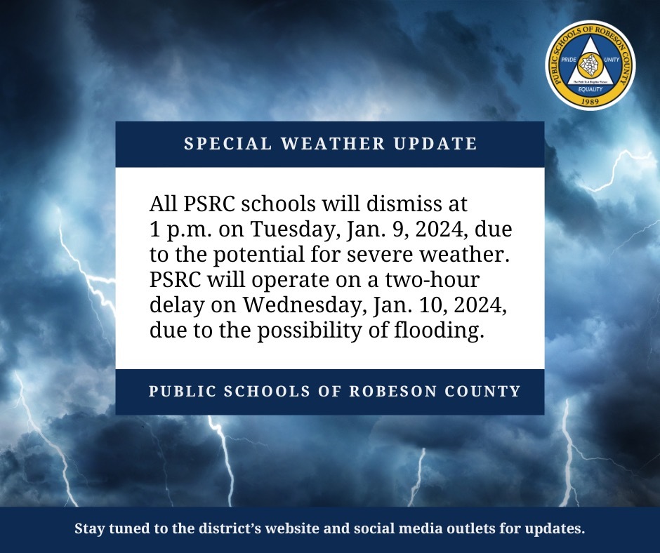 Special weather update, all information as listed below.