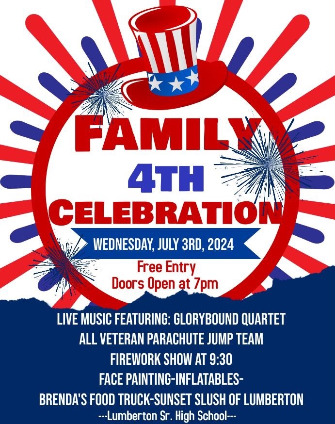Family Fourth Celebration Flyer, all information as listed below.
