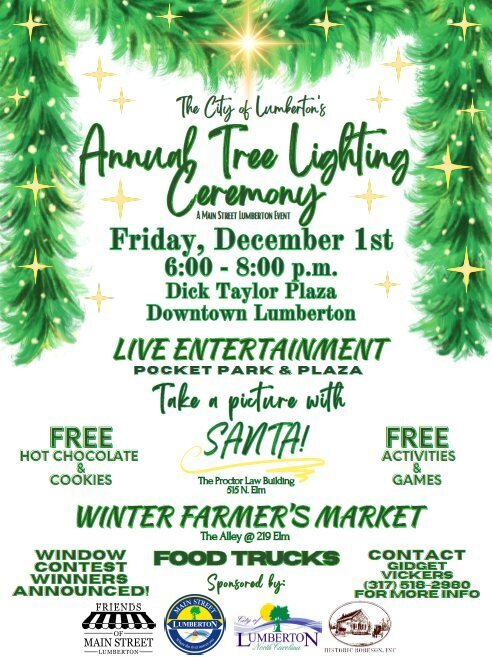 Annual Tree Lighting Cremony flyer, all information as listed below.