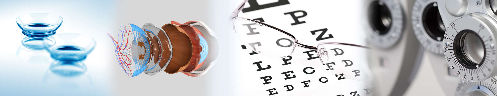 A collage of patients and doctors at the eye clinic.