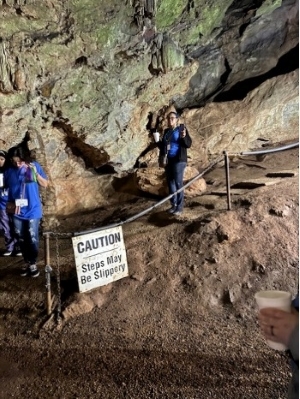 People on the stairs at Cave Spring.