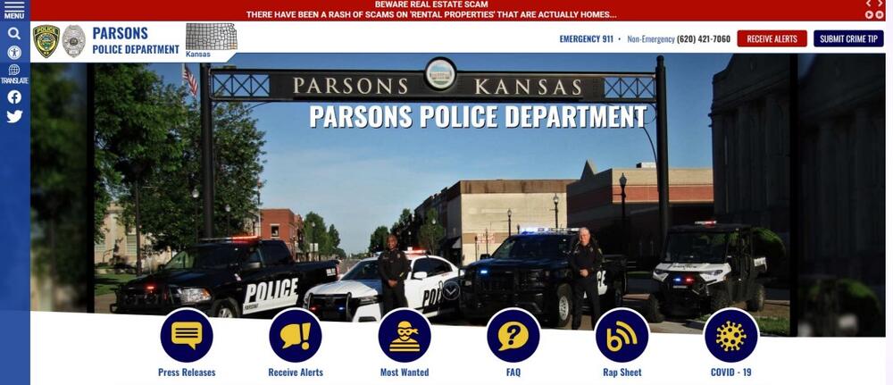 Home page of Parsons Police Department