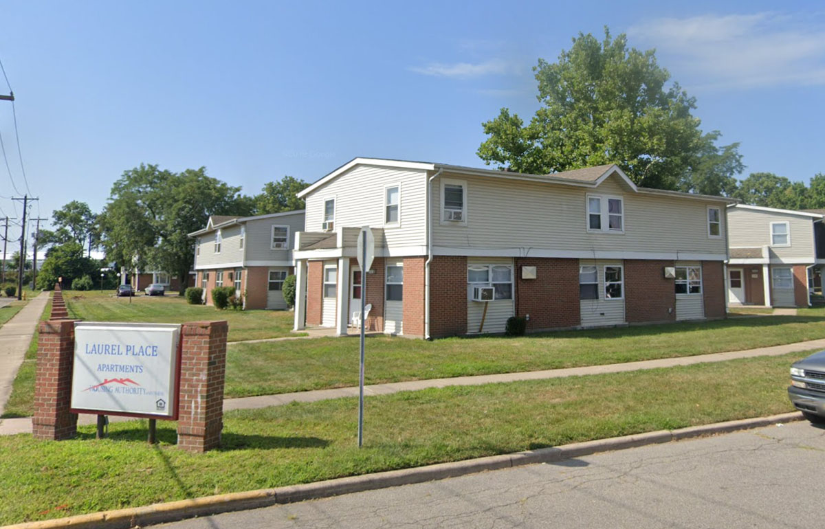 Laurel Court exterior with sign.
