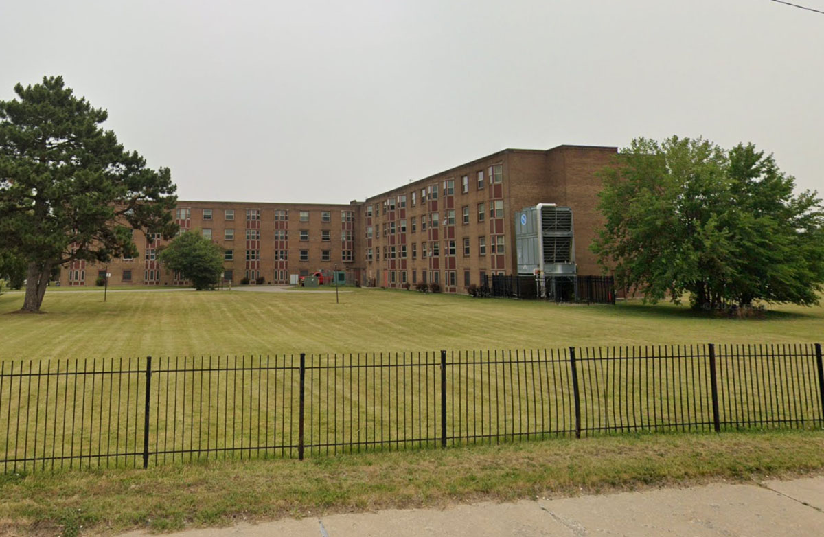 Side view of a large building.