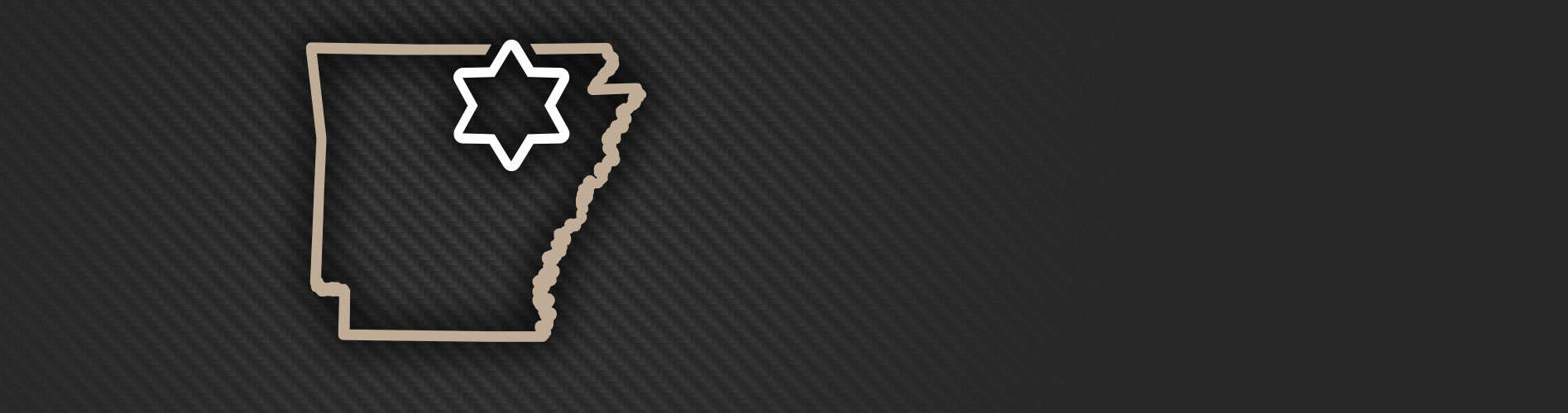 Outline of the state of Arkansas with a star indicating the location Sharp County on a simple background.