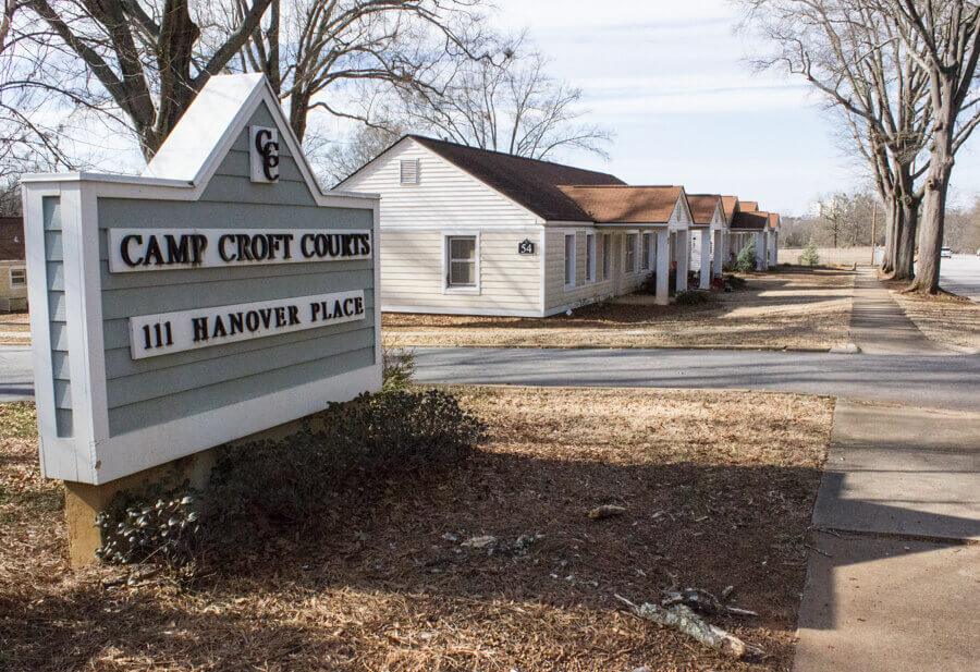 Camp Croft Courts entrance sign.