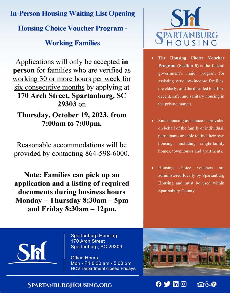 HCV Waiting List Opening Working Families Flyer. All information on this flyer is listed above.