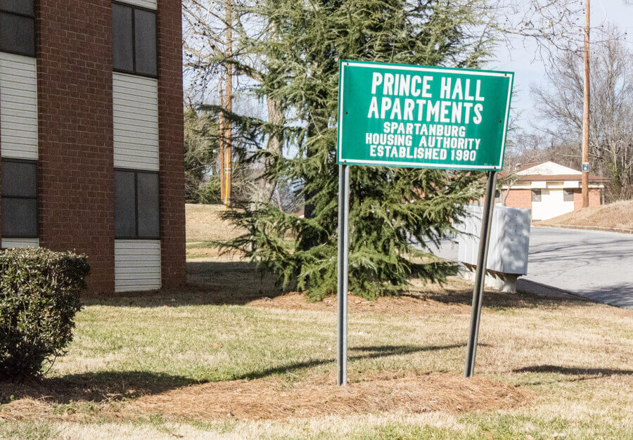 Prince Hall Apartments Sign.