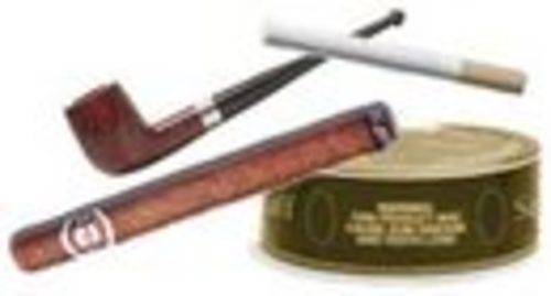 A pipe, cigar, cigarette, and chewing tobacco.