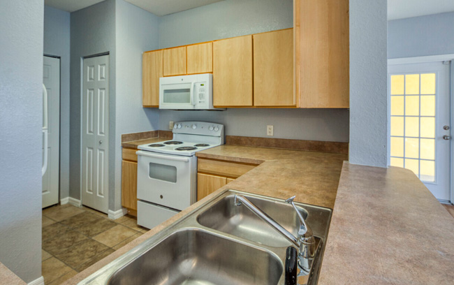 A kitchen countertop area.