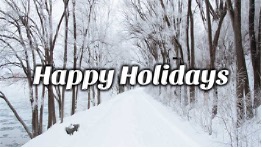 Happy Holidays with a snowy landscape.