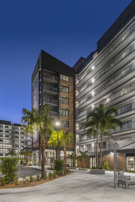 Mary Bethune building at night.