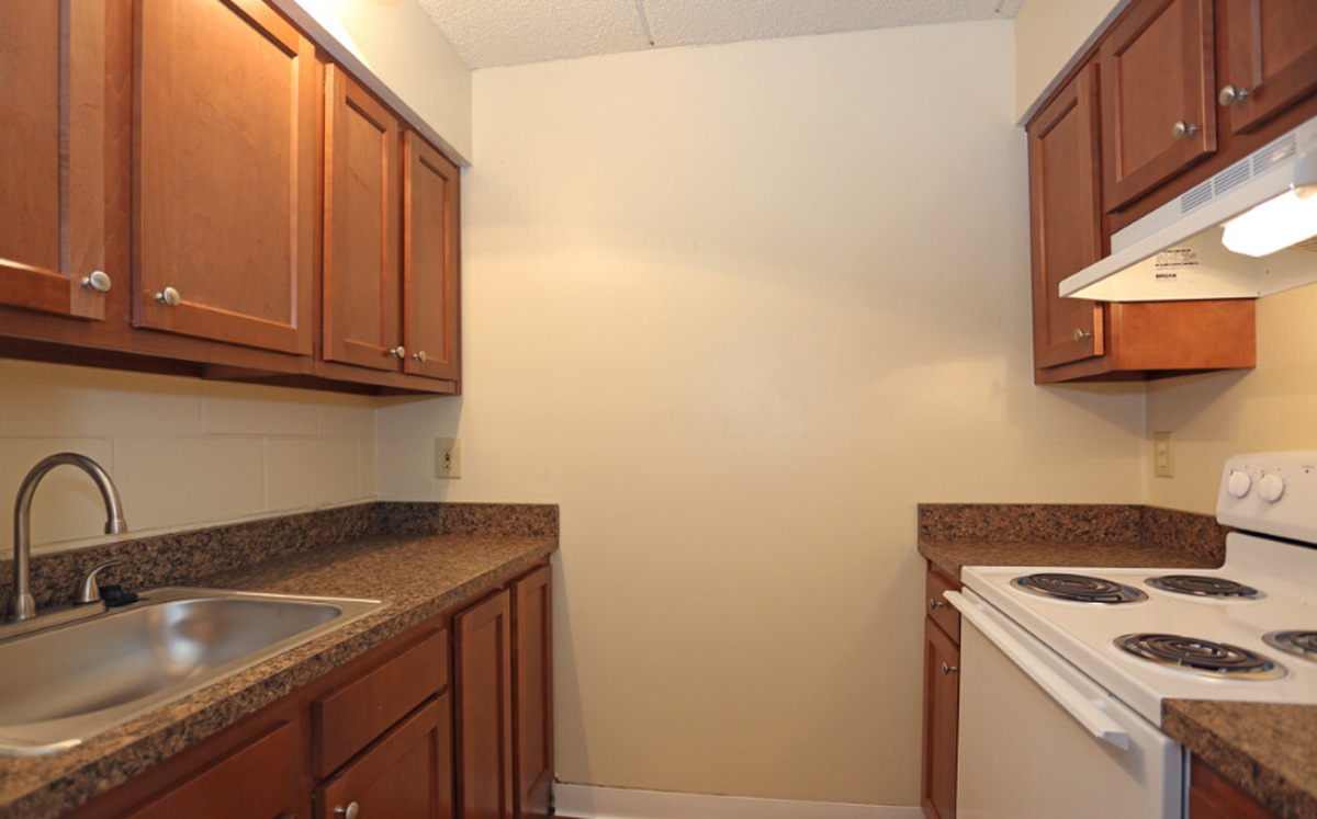 Full view of a kitchen area.