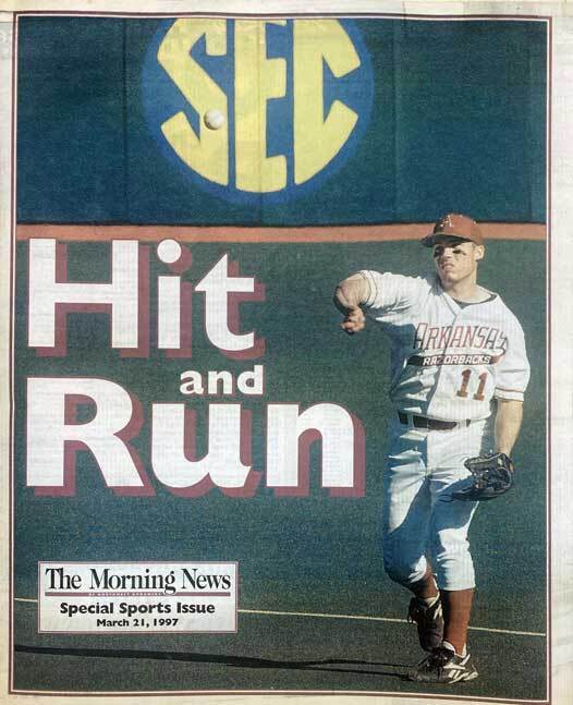 Jason McConnell playing baseball for the Arkansas Razorbacks