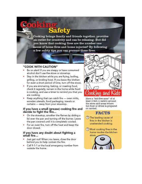 Cooking Safety Flier. Cooking Safety information is listed above.