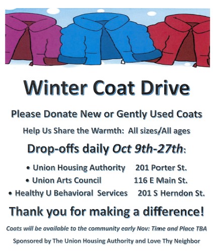 Winter Coat Drive Flyer. All information from this flyer is listed above.