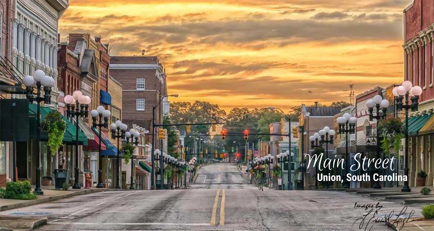 Main Street in Downtown Union at Sunset.