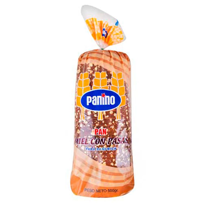 PAN DE SANDWICH PANINO MIEL CON PASAS 500 GR