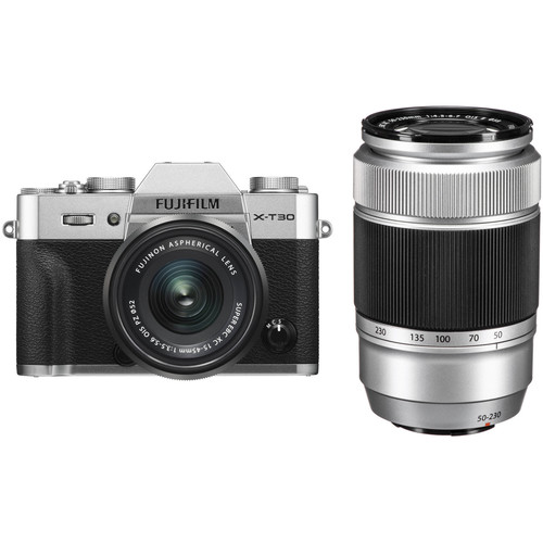 FUJIFILM X-T30 Mirrorless Digital Camera with 15-45mm and 50-230mm Lenses Kit (Silver/Silver)