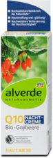 alverde NATURKOSMETIK Éjszakai arckrém Q10 koenzimmel és bio goji bogyó kivonattal, 50 ml