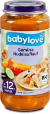 babylove Bio zöldségpüré ízletes zöldséges tésztafelfújt 12 hónapos kortól, 250 g