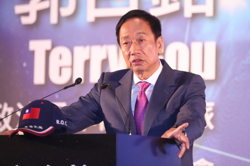 Foxconn Technology founder Terry Gou addressing a news conference Tuesday.
