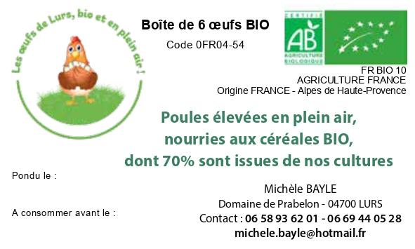 Oeufs BIO calibre moyen