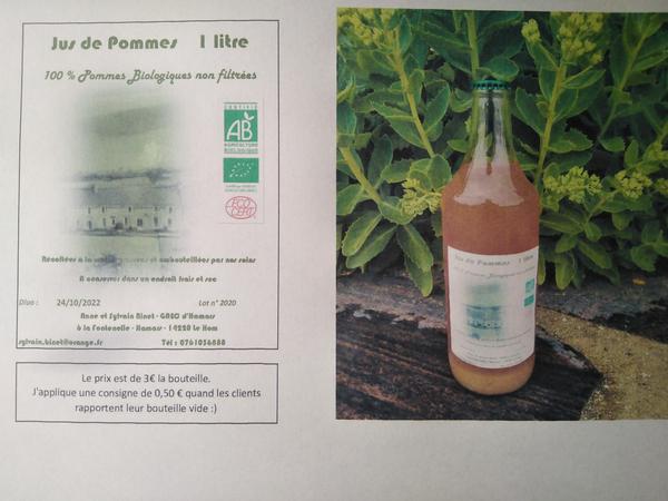 Jus de Pommes Agriculture Biologique non filtrées