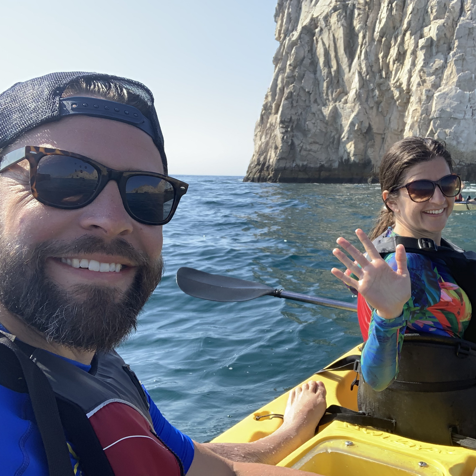 Kayaking at Cabo San Lucas during Courtney's Mom's 70th birthday.