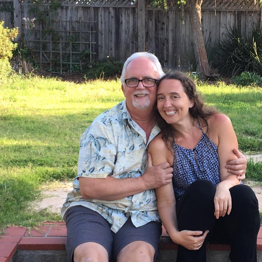 My Dad and I in my backyard.