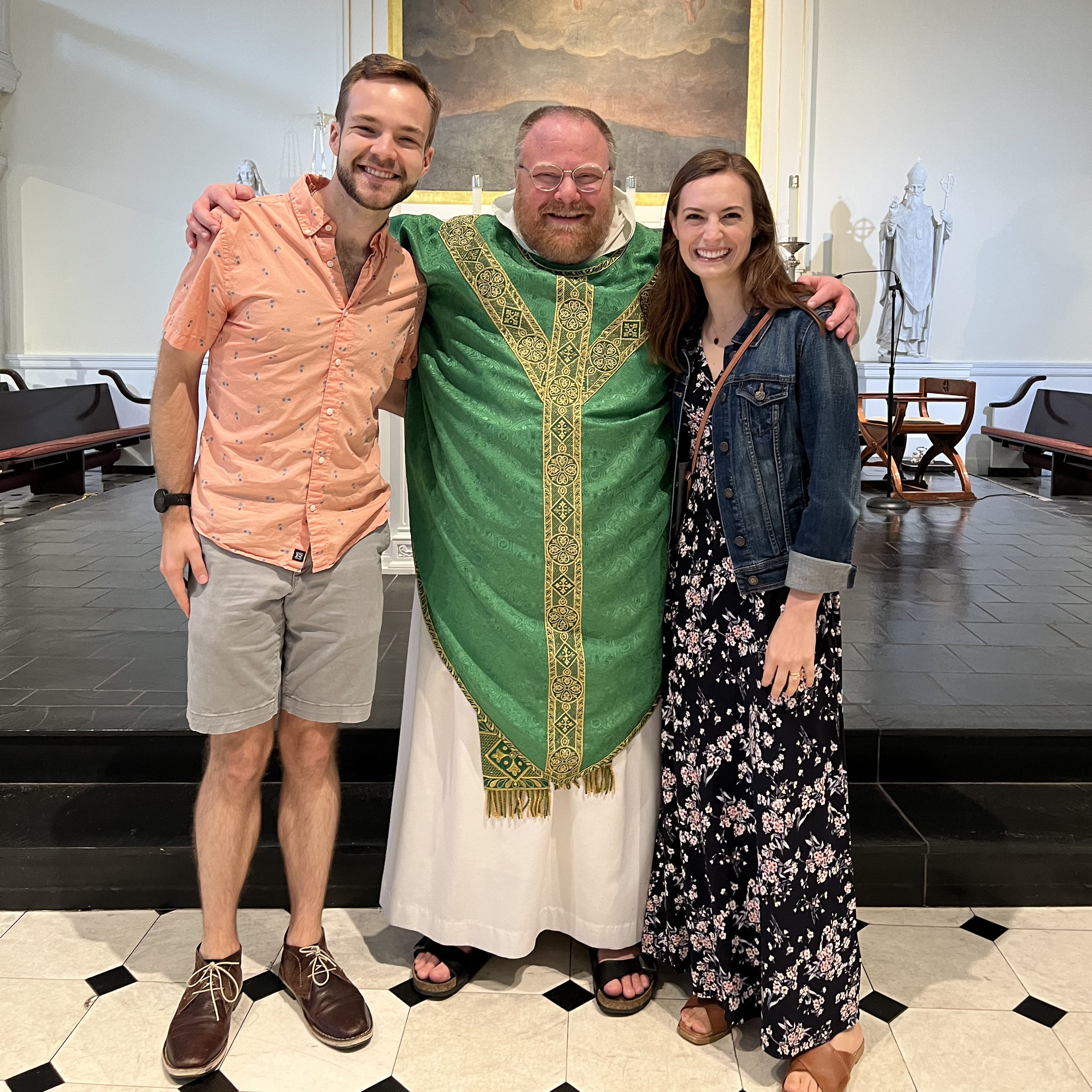 Our faith community is so important to us. Here we are with the priest who married us! We're thankful to call him a dear friend.