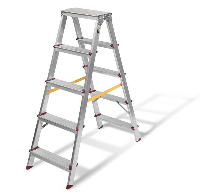 Escabeau en aluminium 2 X 5 marches Charge 150 kg Hauteur 1,14 m VITO Fabriqué en Europe