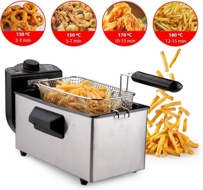 Friteuse électrique à huile Cuve 3L 2000W Acier inoxydable Thermostat  réglable 190°C ALPINA