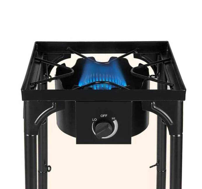 Réchaud Gaz 4 pieds 4.5KW Modulable 3 Hauteurs - Cuisine Extérieure Dimensions 40 x 40 x H78cm Allumage Piezo