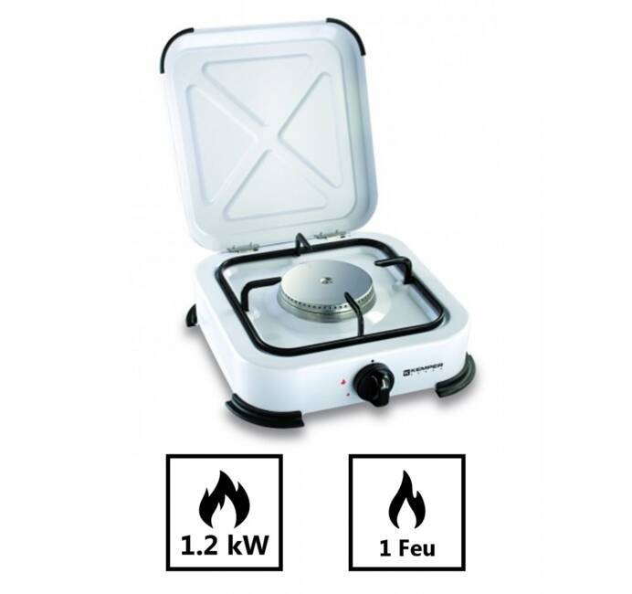 Réchaud gaz portable 2 feux 3200W Brûleurs inox Plaque de cuisson à gaz  butane ou propane Blanc laqué Couvercle