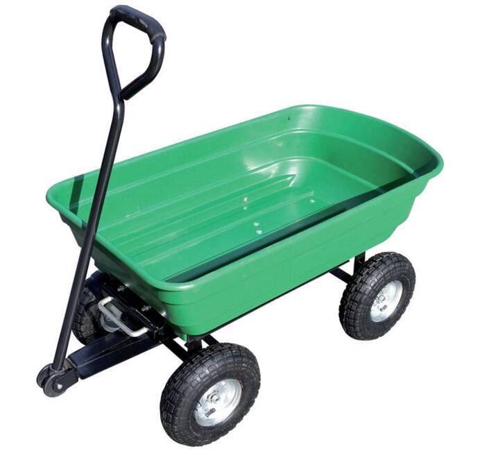 Chariot de jardin inclinable 75 litres Ranieri vert 4 roues