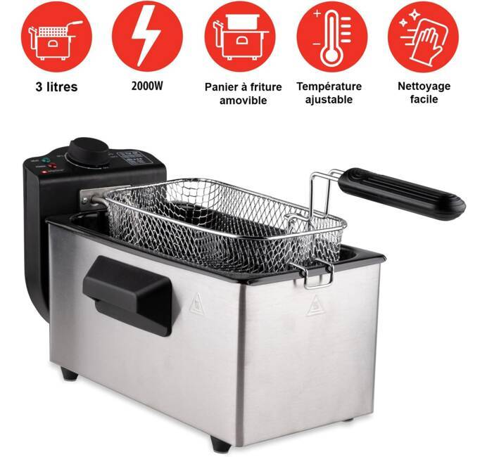 Friteuse Électrique avec Panier Et Couvercle, Friteuses De Cuisine De  Comptoir, Friteuse en Acier Inoxydable pour Dinde, Frites, Beignets Et  Plus, 2,5 KW 110 V (20 L) : : Cuisine et Maison