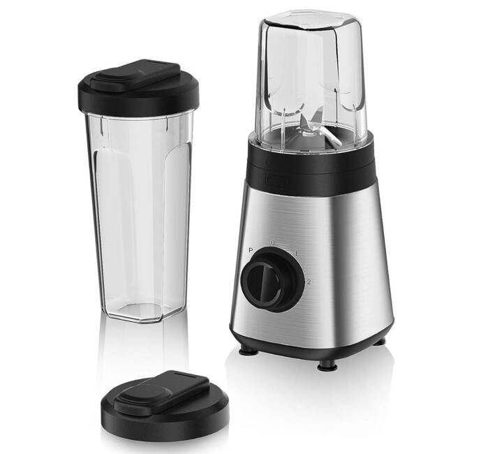 Mixeur Blender smoothie 300W 2 Vitesses + Turbo 4 Lames acier inoxydable 2  Gobelets 300-600