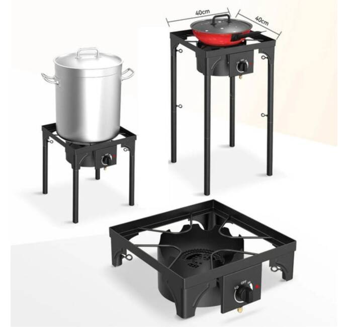 Réchaud Gaz 4 pieds 4.5KW Modulable 3 Hauteurs - Cuisine Extérieure Dimensions 40 x 40 x H78cm Allumage Piezo