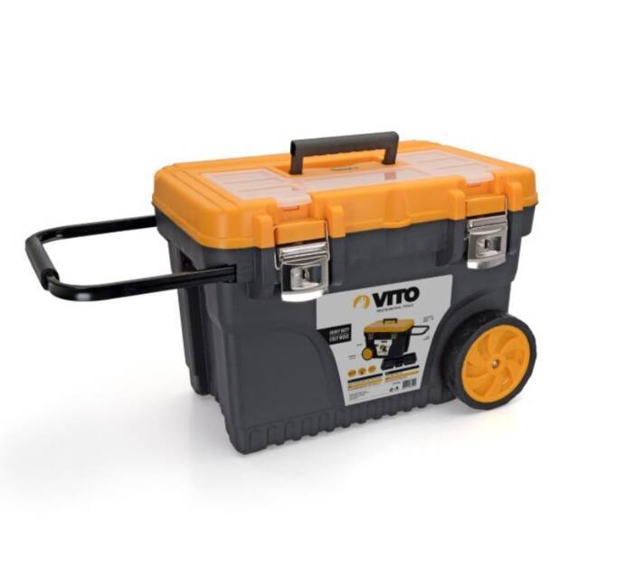 VITO Pro-Power Caisse à outils roulante de chantier 595 x 380 x 420 mm sur  roues VITO Malette outil haute résistance poignée télescopique pas cher 