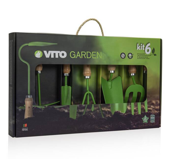 Kit 6 outils de jardin VITO Kit jardinier Acier S235 Manche en