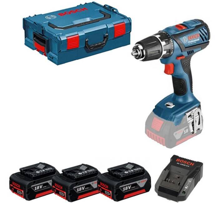 Perceuse BOSCH GSR18V + 3 Batteries Lithium 3.0 AH + Chargeur + Coffret  BOSCH