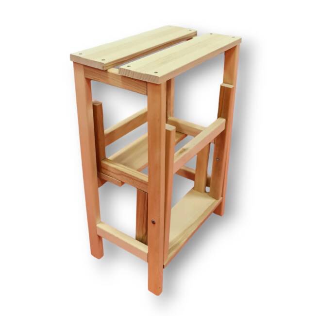 Escabeau Tabouret modulable 3 marches Bois massif 2en1 Marchepied bois