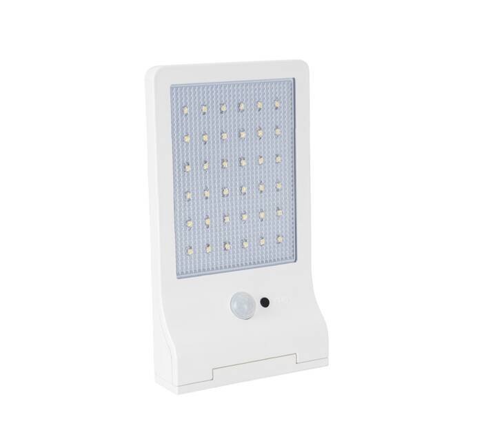 Lampe LED Applique murale Solaire 3W 370 Lumens LI ION 6000K Blanc exterieure Detecteur de mouvement ASLO