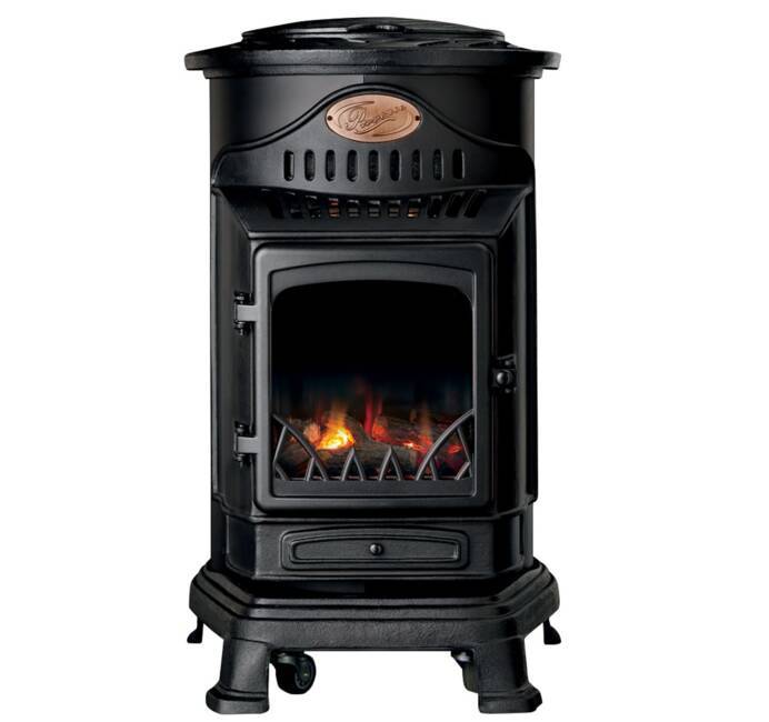 UNIVERSAL Poêle à gaz Provence 3,4 kW Marron Miel Effet poêle à bois Chauffage  d'appoint fonte véritable pas cher 