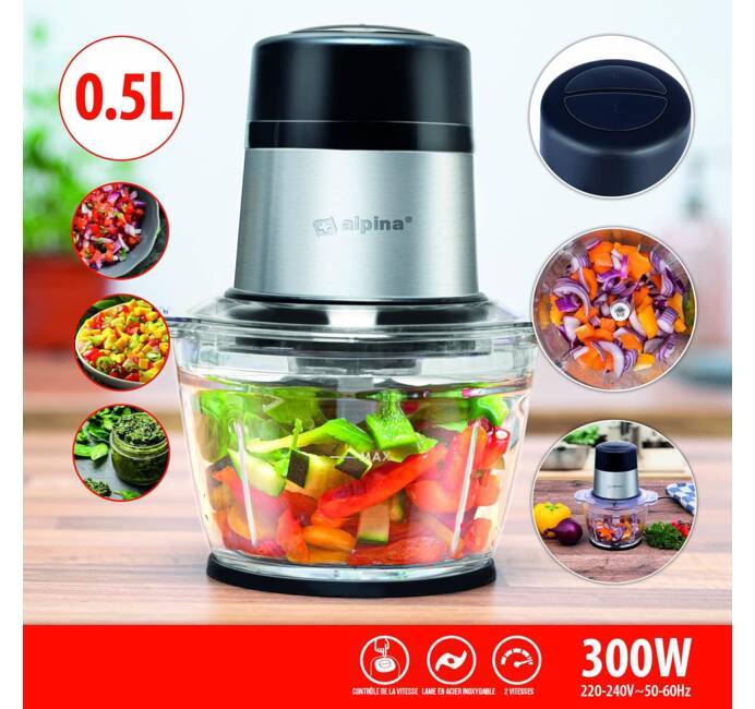 Hachoir électrique Mini Mixeur de cuisine 2 vitesses 600ML 300 W et bol en  Verre et 4 lames en Inox hachoir à viande oignons aliments pour bébés et  les fruits Acekool BC7 